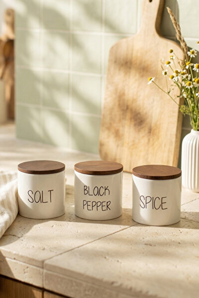 Rakle Nero ceramic wooden lid 3-piece spice set 345 cc