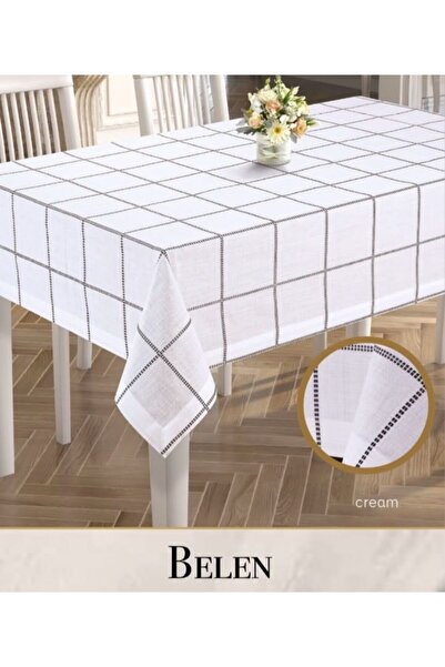 Ceki Home Dowry Linen Single Tablecloth Belen Model Cream 155X260 cm Dining T...