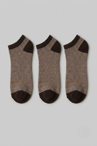 Socketta 3-Piece Brown Unisex Bamboo Striped Seamless Flexible Summer Booties Socks - Premium