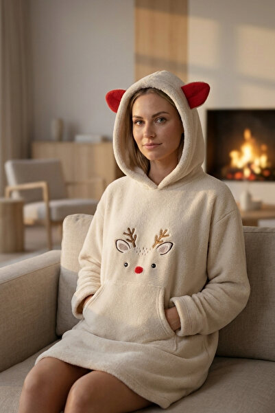 Ellia Soft Cozy Comfort Plush Home Poncho with Deer Figure