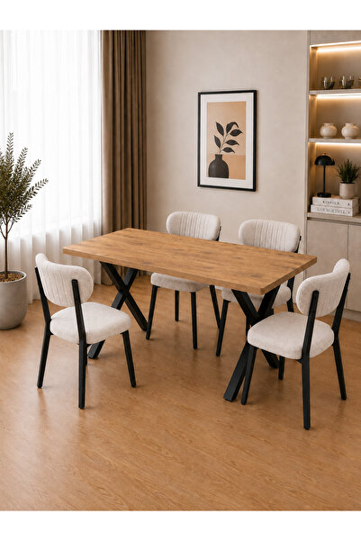 BAMBEDS MOBİLYA 60x120 Yemek Masası Mutfak Masası 4 Kişilik Masa Sandalye Tak...