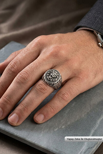 Begondio Special Design Masculine Adjustable Men's Ring with Lion Figure