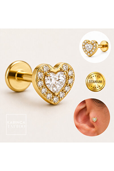 Karınca Piercing Kalp Taşlı Titanyum Piercing Helix Flat Conch Burun Dudak La...