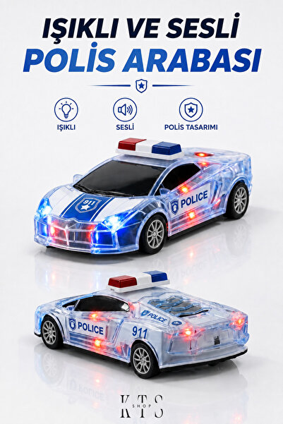 KTS SHOP Işıklı ve Sesli Oyuncak Polis Arabası Şeffaf Gövdeli 15 cm Çocuk Pol...
