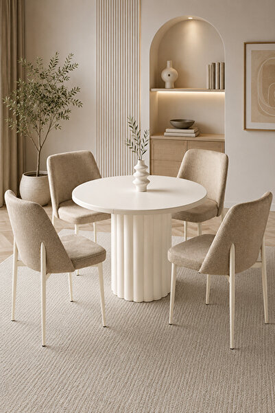 Lisso Home Duru Açılır Masa 100(+35) Çap Aytaşı Tabla-Dünya Ayak-Aytaşı (Sade...