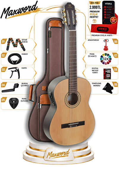 Maxword X50-EQ Ekolayzerli Profesyonel Elektro Klasik Gitar Seti Natural El Y...