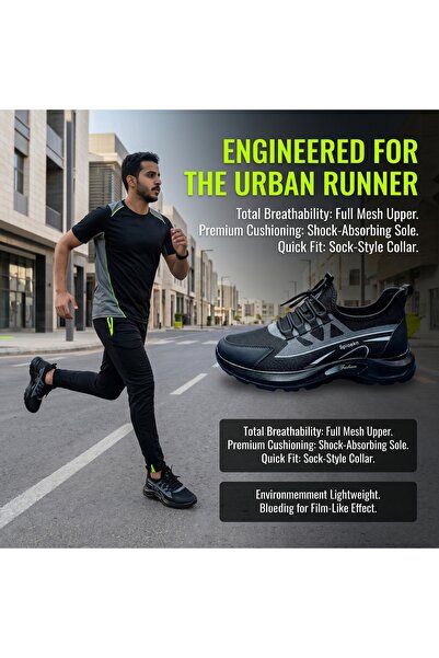 Lucky Steps Men Running Shoes Breathable Mesh Lightweight Cushioned Black Gre...