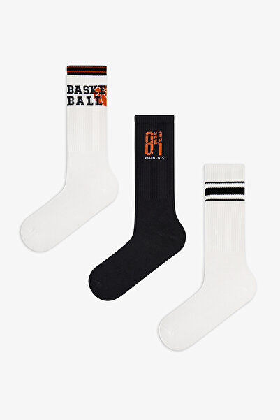 Penti Erkek Basketball Pamuklu Slogan Desenli 3 Çift Soket Çorap