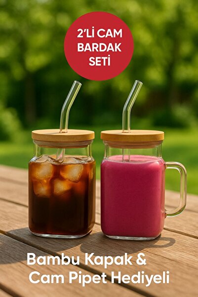 Open Home Concept 2 Adet GLASSMATE – Isıya Dayanıklı Bambu Kapaklı Bardak 650 ML