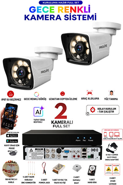 PROLİFE 2 Kameralı Set - 5mp Sony Lensli Full Hd Gece Renkli Görüşlü Güvenlik...