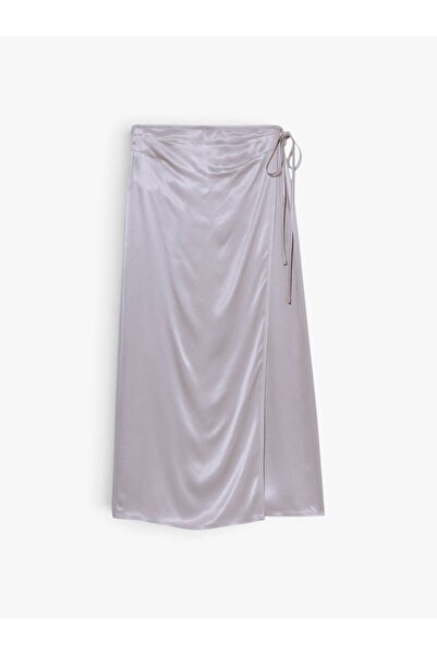 Sisley %100 Viskoz Saten Midi Etek Kadın Gri Etek - 325P42BZL002R