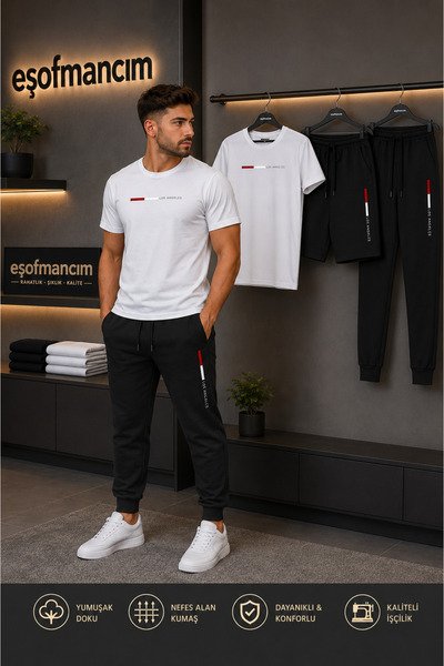 Eşofmancım Erkek mevsimlik 3'lü set baskılı alt üst takım
