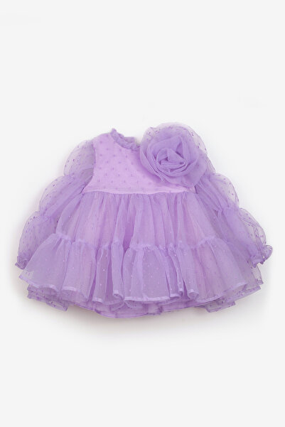 Le Mabelle Lilac Polka Dot Girl's Dress with Rose Accessories - Belinda