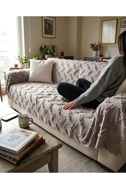 homease Premium Chenille Jacquard Woven Bearded Gray Sofa Cover 175X215 cm - ...