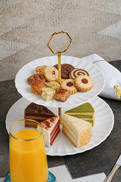 Heda Porselen Derya Off-White 2-Tier Porcelain Cookie Holder and Serving Tray