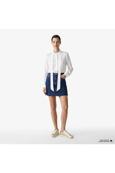 Lacoste Kadın Classic Fit Denim Koyu Mavi Etek