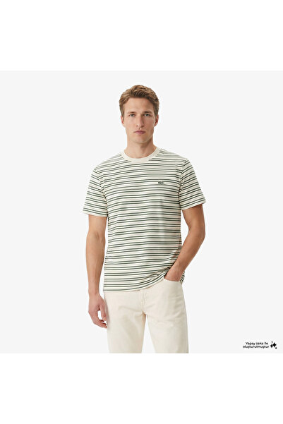 Lacoste Erkek Classic Fit Bisiklet Yaka Çizgili Yeşil T-Shirt