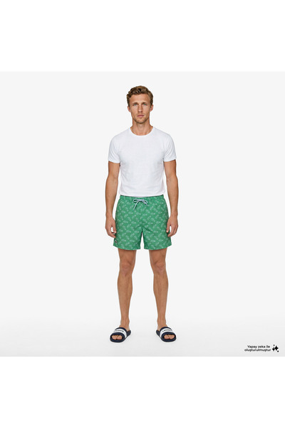 Lacoste Erkek Regular Fit Desenli Yeşil Deniz Şortu