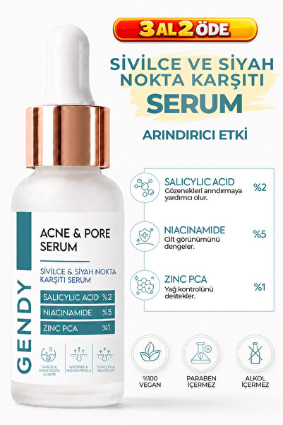 GENDY Siyah Nokta Karşıtı Cilt Serumu - Salisilik Asit %2, Niacinamide %5, Zi...