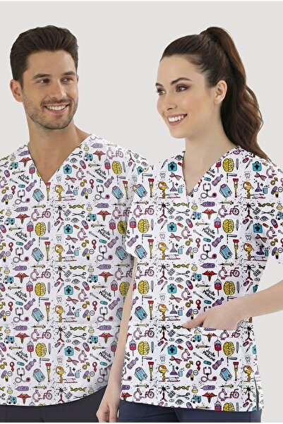 ÇİZGİ MEDİKAL Scientific Patterned Single Top (Cotton Lycra Fabric)