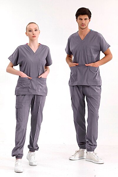 ÇİZGİ MEDİKAL Charcoal Gray Jogger Leg Luxury Lycra Uniform Sets High Quality...