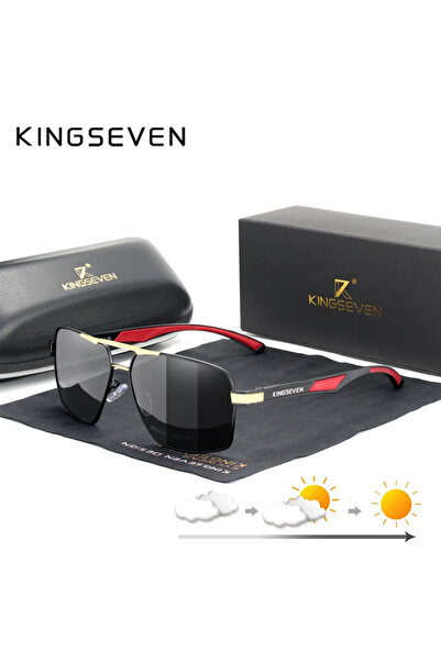 Choice نظارات شمسية KINGSEVEN للرجال مصنوعة من الألومنيوم باللون الذهبي، مستق...