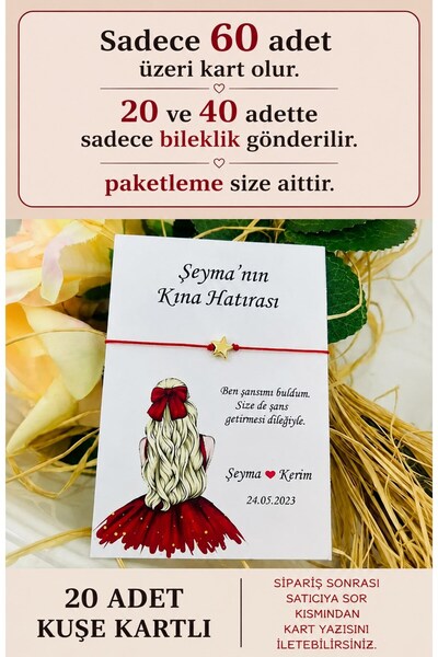 Emtory Home 20 Adet Gold Yıldızlı Kırmızı Bileklik - Kına Hatırası - Kına Hed...
