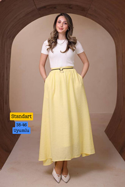 Mogi Butik Women's Basic Elastic Waist Skirt Modal Woven 3193