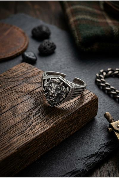 Begondio Special Design Masculine Adjustable Men's Ring with Lion Figure