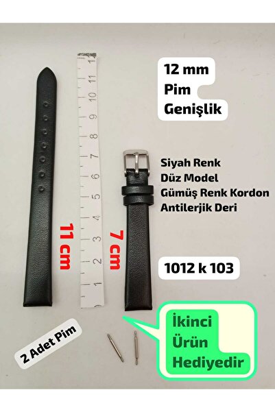 Brality 12 mm Uyumlu Kol Saati Kordonu, SİYAH Renk Düz Model Tasarım , GÜMÜŞ ...