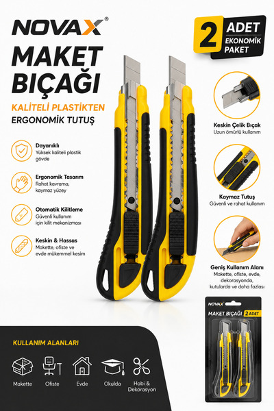 Novax Maket Bıçağı Kaliteli Plastikten Ergonomik Tutuş Falçata 2 Adet Gönderilir