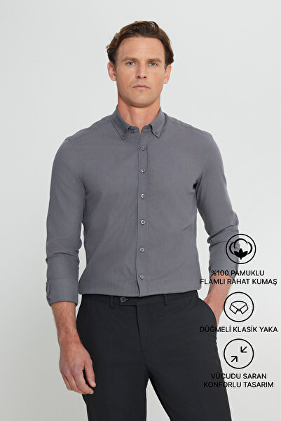 AC&Co / Altınyıldız Classics Men's Anthracite 100% Cotton Oxford Slim Fit But...
