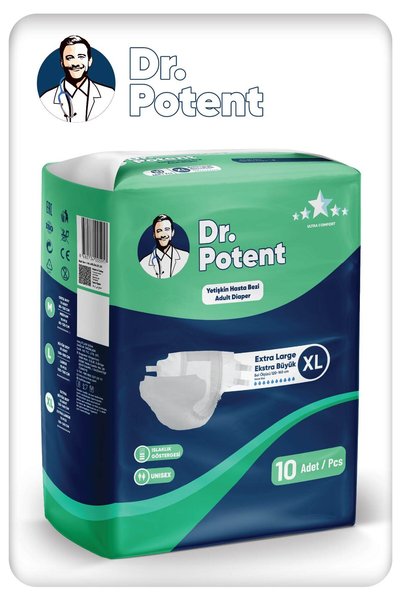 DR POTENT Dr.Potent Xlarge (XL) Size Extra Large Patient Diapers with Waist Band 10 Pieces