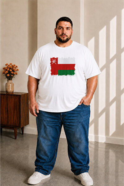 sngl tekstil Men's Large Size Short Sleeve Oman Flag Printed T-Shirt 3XL 4XL ...