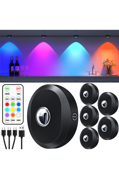 Choice RGB 6pcs WILLED Rechargeable RGB Puck Light with Remote Control 1200mA...