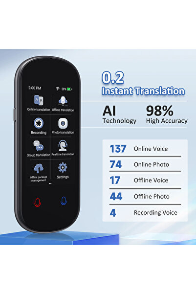 Choice Black Z2 Instant AI Voice Translator Portable 3.1 inch Touch Screen Re...