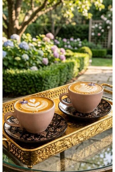 evinbizden Porselen Savra Desen 2 Kişilik Espresso Çay Kahve Fincan Seti 4 Parça