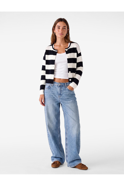 Koton Buttoned Long Sleeve Crew Neck Knitwear Striped Cardigan