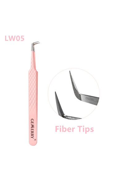 Choice3 LW05 GEMERRY 1 PC Eyelash Tweezers With Fiber Tips Pink Professional ...