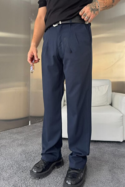 sunfyre Men's Pleated Detail Baggy Fit Comfortable Fit Fabric Trousers