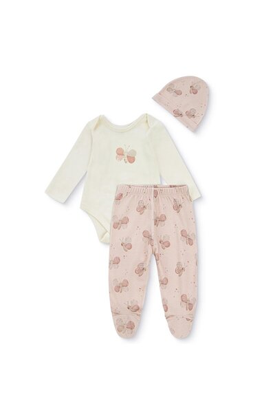 MOTHERCARE Kız Bebek Body-Alt-Şapka Kalp Baskılı Çıtçıtlı Bisiklet Yaka Long ...
