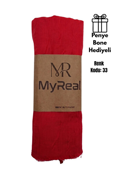 MyReal Bamboo Kraş Shawl Red - Non-Ironing Natural Texture (90X200 cm)