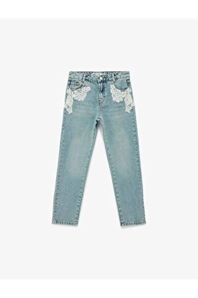Koton Čipka Detaljne Pamuk Pakovanje Mom Fit Denim Hlače