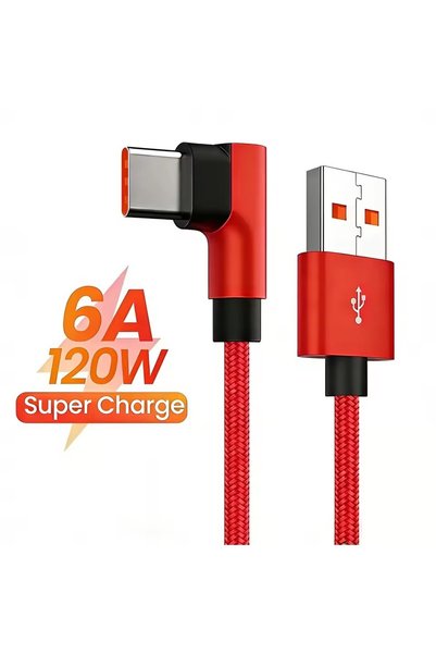 Choice كابل شحن سريع USB نوع C أحمر بطول 2 متر وقدرة 6 أمبير و120 واط لهواتف ...