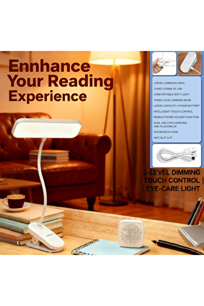 Choice WHITE WHITE LED Clip-On Desk Lamp, 3-Color Temperature Adjustable, Tou...