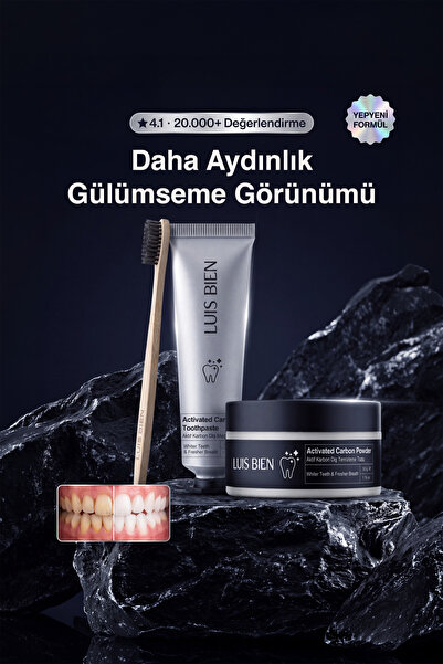 Luis Bien Aktif Karbon Diş Temizleme ve Beyazlatma Seti | Macun + Toz + Bambu...