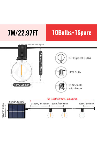 Choice 7m 11leds Solar String Lights Outdoor G40 Patio Lights with LED Shatte...
