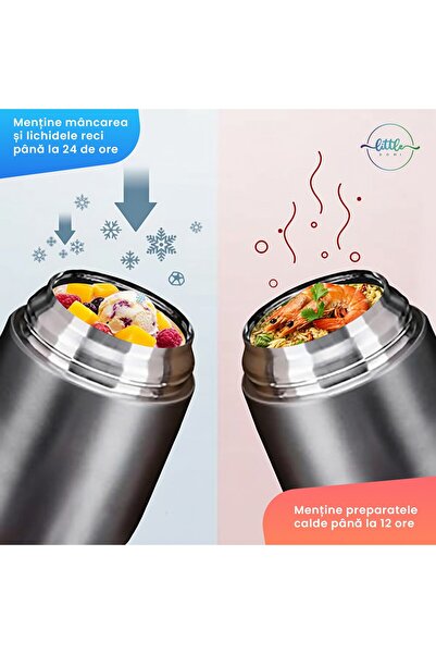 LittleDomi Termos Alimentar 2 in 1, LittleDomi, 650ml, Deschidere Larga, Otel Inoxidabil 304, Bol, Lingura R...