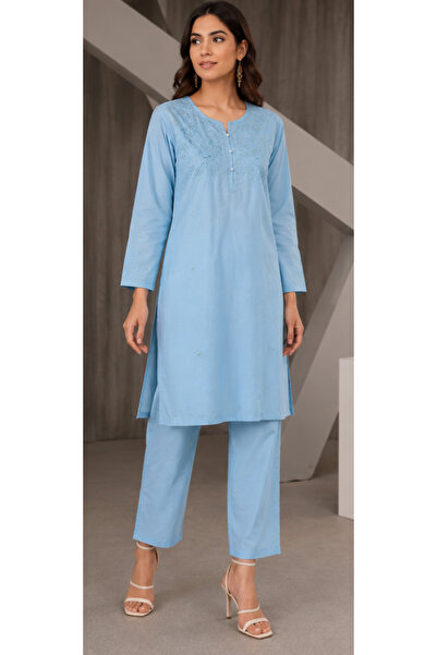 6TEEN Women’s Riya Blue 2-Piece Embroidered Kurta Set