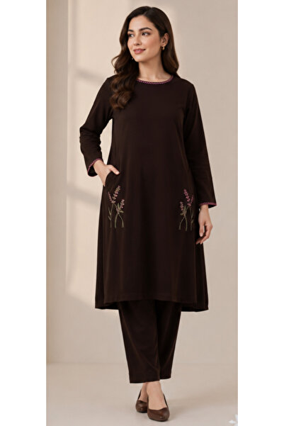 6TEEN Handcrafted Brown Velvet Embroidered Shirt